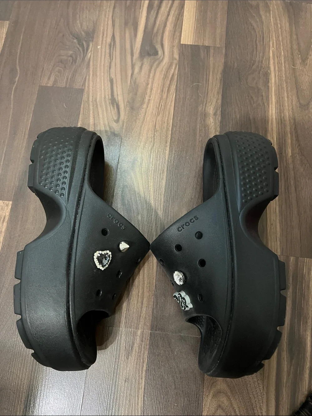 Black Crocs Platform Slide Sandals. Taylor Swift Reputation inspired.